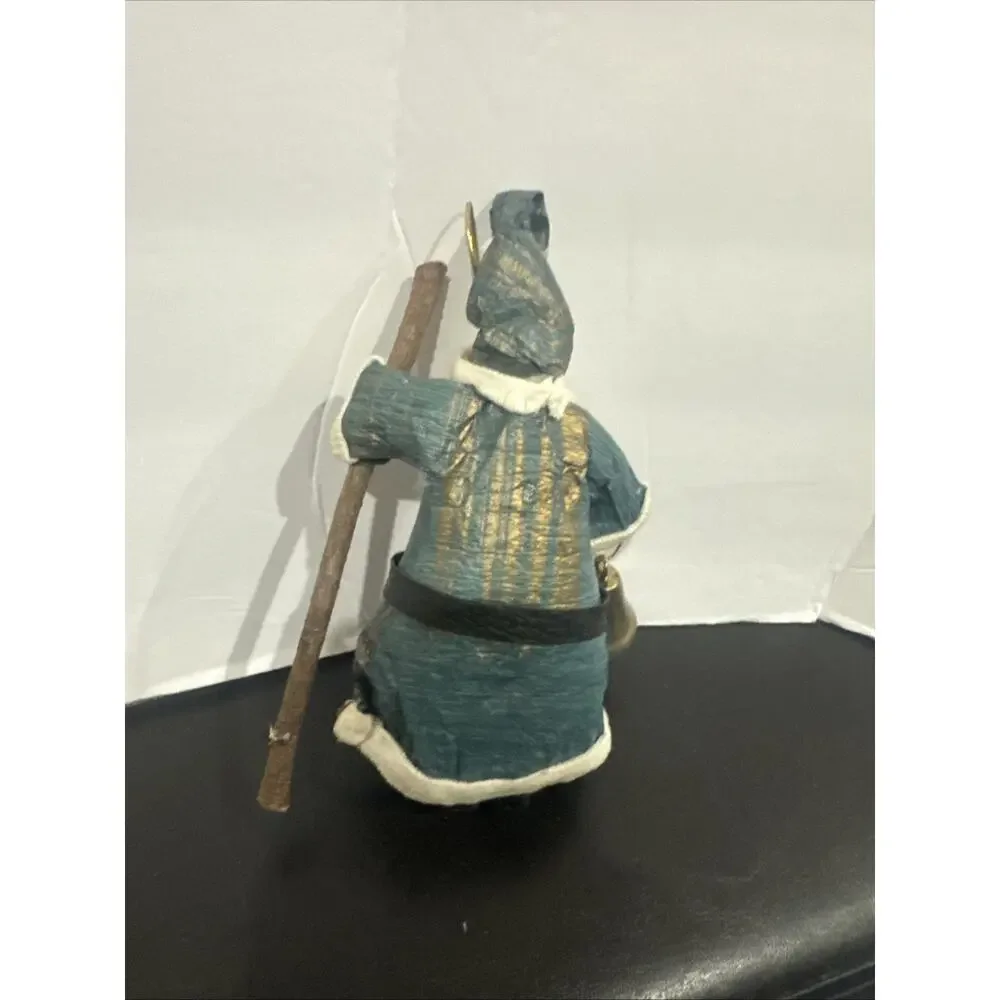 Vintage Paper Mache Blue Santa Claus Bell Ornament w Staff Christmas Decor